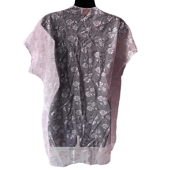 VTG 80s Llise Stevens Powder Pink Lace Dust Jacket Short Negligée Robe Women’s M - Picture 7 of 11